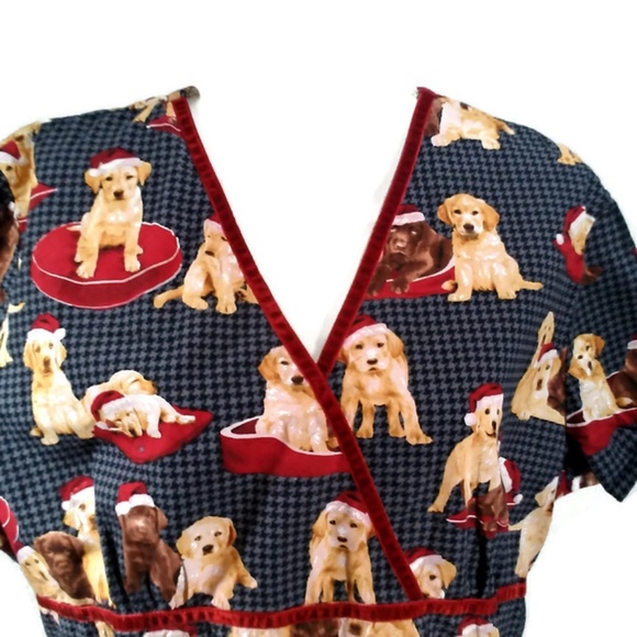White Cross Tops - *SOLD* White Cross Scrubs Top Christmas Puppies